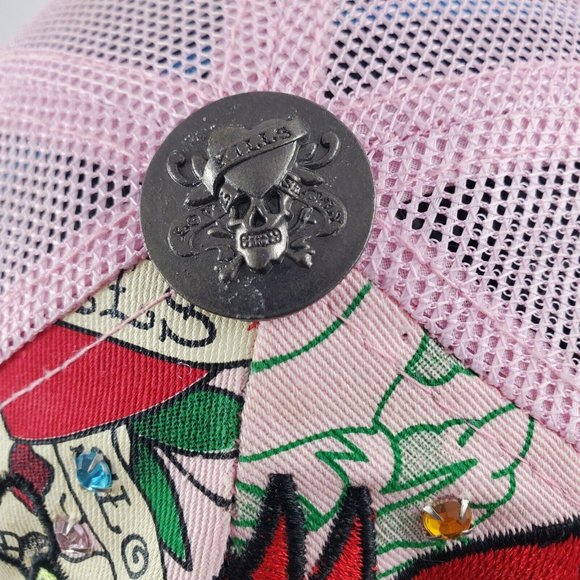 VTG Ed Hardy Snapback Trucker Hat Love Kills Slowly Skull Bird Roses Rhinestones - Picture 3 of 6